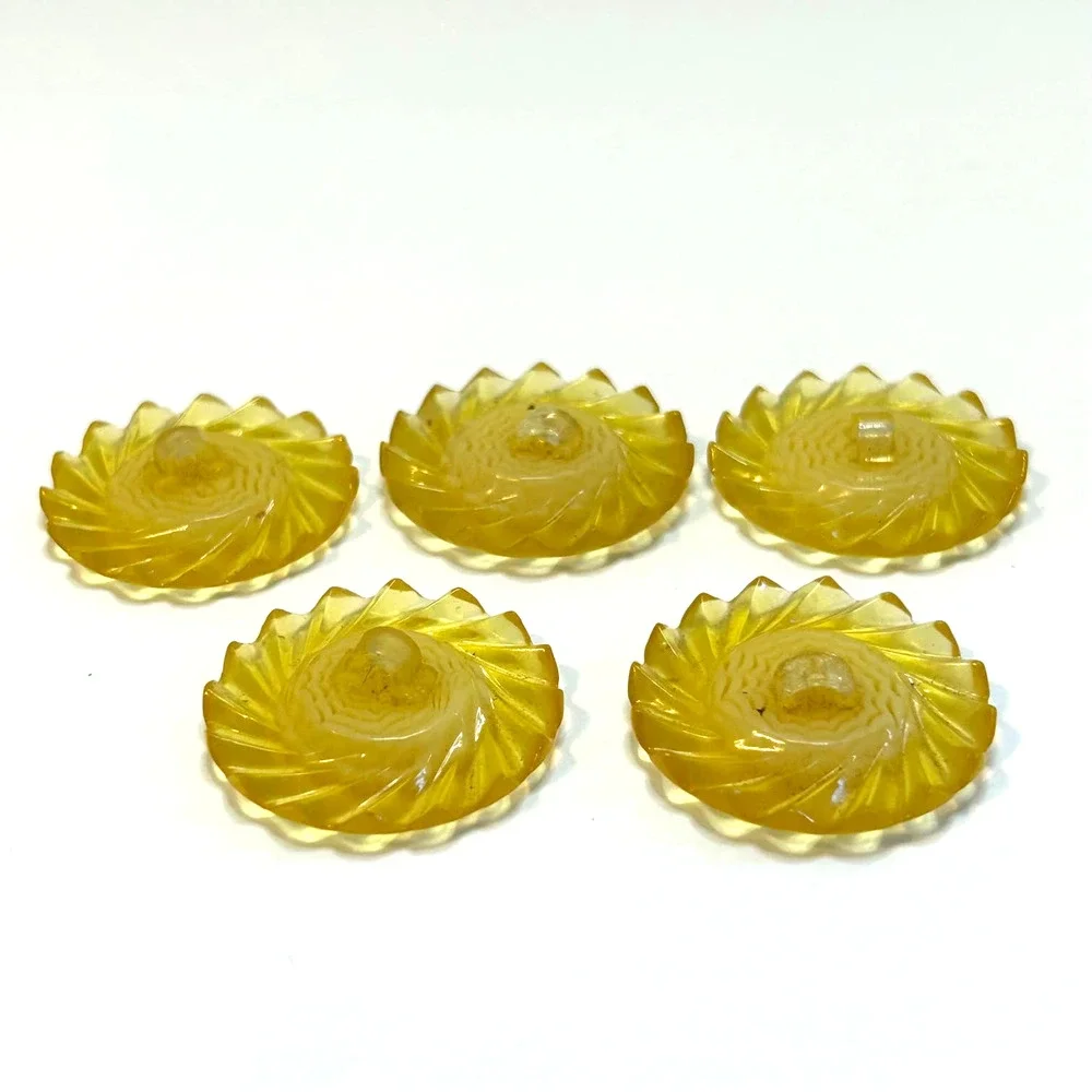 Vintage Lucite Yellow Swirl Design‎ Shank Buttons Set of 5 HTF RARE